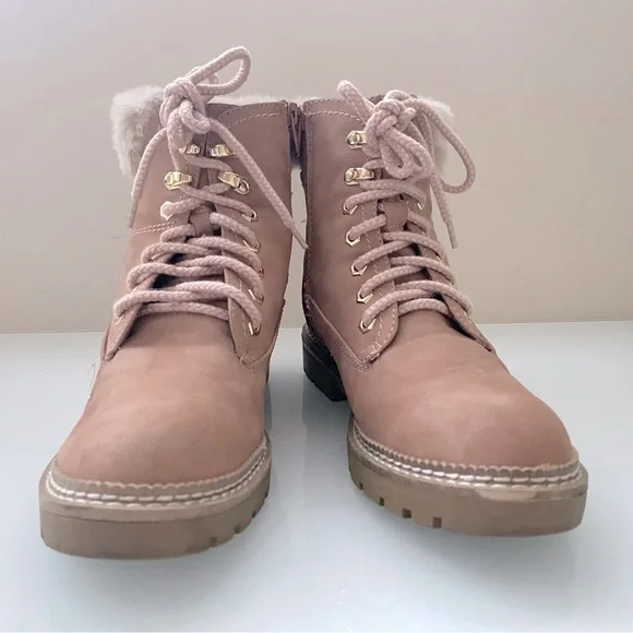 Steve Madden Peachy Tan Faux Fur-Lined Lace Combat Walking Ankle Boots Size 8 M - Picture 4 of 14